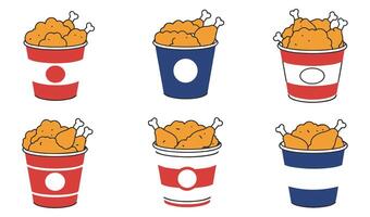 Happy Flying Fried Chicken With Bucket Cartoon Expressions vector