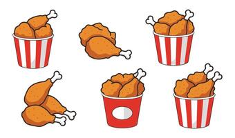 Bright and Cheery Flying Fried Chicken With Bucket Cartoon Set vector