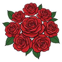 Fresh Red Rose Set with Intricate Leaf Details vector