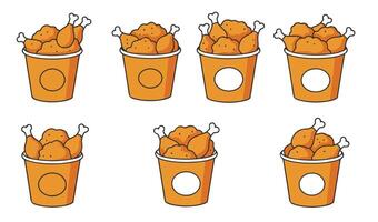 Flying Fried Chicken With Bucket Cartoon for Branding Concepts vector