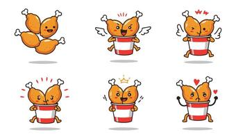 Fun Flying Fried Chicken With Bucket Cartoon Design vector