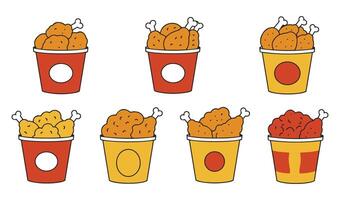 Energetic Flying Fried Chicken With Bucket Cartoon Elements vector