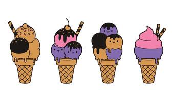 Cute colorful ice cream cone collection design vector
