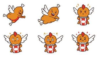 Flying Fried Chicken With Bucket Cartoon for Packaging Graphics vector