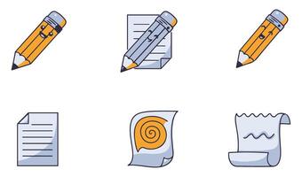 Whimsical Paper and Pencil Cartoon Icon Collection for Art Projects vector