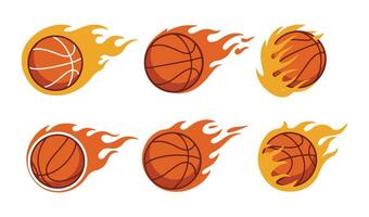 Dynamic Flame Fire Basketball Set for High-Energy Designs vector