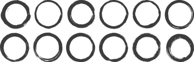 Different types of black grunge circle set vector