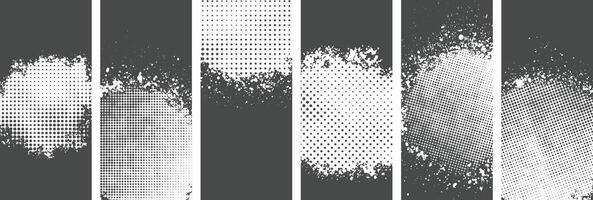 Different types set of black grunge and halftone texture Background banner vector