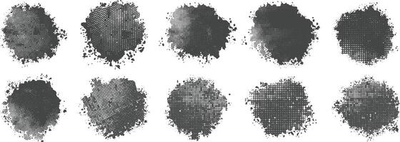 Set of black grunge overlay and halftone splash circle texture banner Background vector