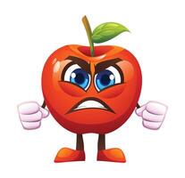 Angry red apple character with clenched fists, expressing frustration. Cartoon illustration vector
