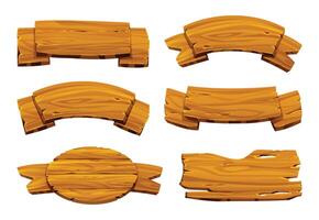 Set of wooden banners in various curved and rustic shape designs. Cartoon illustration vector