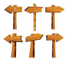Set of wooden directional arrow signposts with rustic textures. Cartoon illustration vector