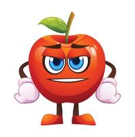 Cute determined red apple character, expressing readiness. Cartoon illustration vector