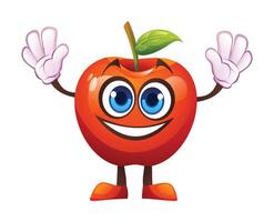 Red apple character raising hands, full of excitement. Cartoon illustration vector