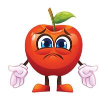 Sad red apple character, expressing disappointment. Cartoon illustration vector