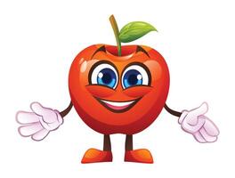 Cheerful red apple character with open arms. Cartoon illustration vector