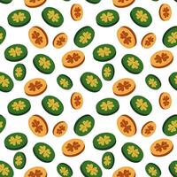 Seamless pattern featuring green and orange clover leaves set on a white background for decorative purposes vector