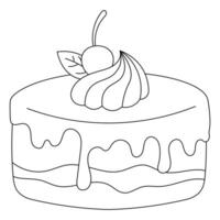 cake with cherry on top coloring page vector