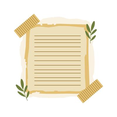 Blank Brown Paper Note Office Stationery with Sticky Tape and Leaf Decoration