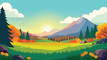Mountain Nature View Landscape with Pine Trees in Jungle and Sunlight in the Morning vector
