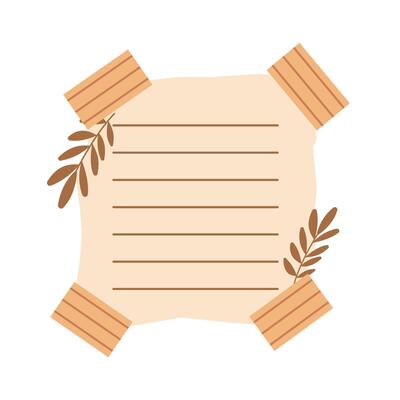 Aesthetic Blank Brown Paper Note Office Stationery with Sticky Tape and Leaf Decorative