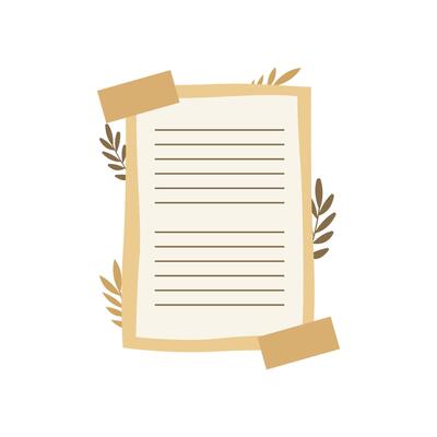 Aesthetic Simple Blank Brown Paper Note Office Stationery with Sticky Tape and Leaf Decoration