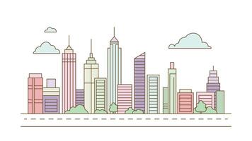 Cityscape Architecture Building Landscape in Colorful Filled Line Art Design vector