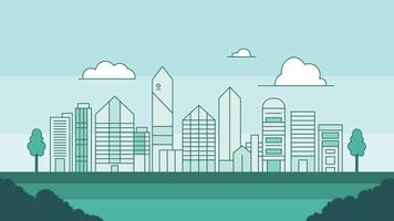 Cityscape Skyscrapers Architecture Building Scenery in Filled Line Art Design vector