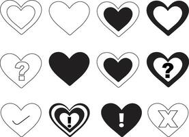Black and White Heart Icons with Symbols in Grid Pattern vector