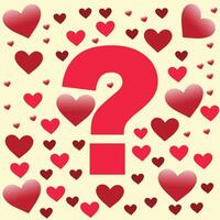 Simple Beige Background with Red Question Mark and Scattered Hearts vector
