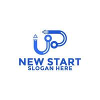 Initial UP Startup logo design. Launch logo with abstract rocket logo vector