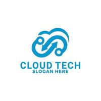 Cloud Network with arrow logo. Cloud tech logo design , Modern Technology digital logo design template vector