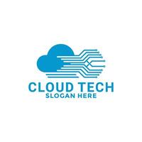 Cloud tech logo design , Cloud with circuit network . Modern Technology digital logo design template vector