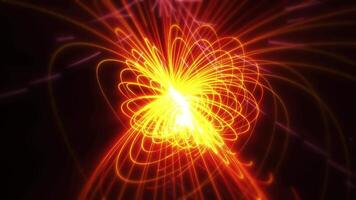 Futuristic spinning spiral shape emitting bright rays of light, abstract technology motion background video