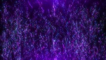 Abstract background of colorful glitter particles flying upward with wave energy. Seamless loop 4k . video