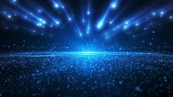 Abstract glowing wave of particles and dots moving on a blue background, movement of bright glitter particles, futuristic and digital background, 3D, 4K, seamless loop video