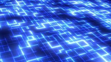 Abstract scene of futuristic cyber world, sci-fi grid, technology glowing surface, neon night scene, digital science background 4K animation virtual reality concept. video