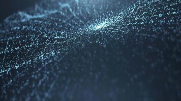 Abstract glowing wave from of particles and dots moves on a blue background, big data visualization, futuristic and digital background, video