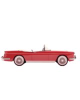 A side view of a classic red convertible car, highlighting its sleek design and open-top feature. png