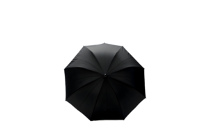 Black umbrella viewed from above, showcasing its structure and design. png