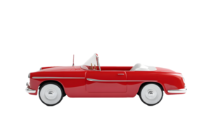 A classic red convertible car model displayed side view, emphasizing design and nostalgia. png