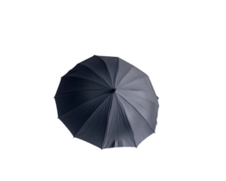 A top-down view of a dark umbrella, showcasing its structure and design. png