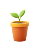 A small green plant with two leaves growing in a brown pot. png