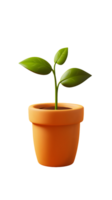 A small green plant growing in a terracotta pot, symbolizing growth and nurturing. png