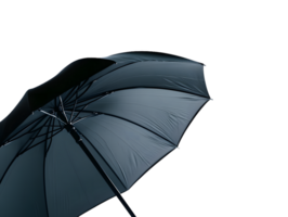 A close-up of a dark umbrella, partially open against a plain background. png