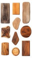 A collection of various wooden boards showcasing different shapes and textures. png