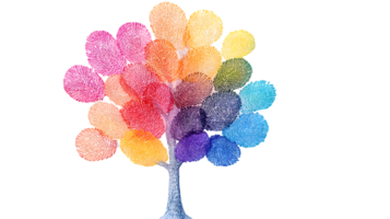 A colorful, artistic tree made of circular shapes representing creativity and nature. png