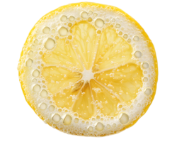 A cross-section of a lemon with bubbles, highlighting its juicy texture and freshness. png