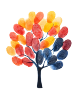 A colorful tree made of fingerprints, symbolizing individuality and connection. png