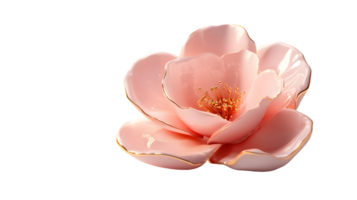 Delicate pink flower with glossy petals and golden edges, symbolizing beauty and elegance. png